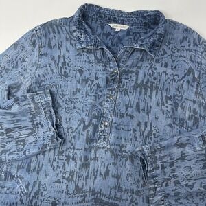 John Mark Blue Artsy Chambray Lyocell Art To Wear Popover Top‎ Small Roll Tab